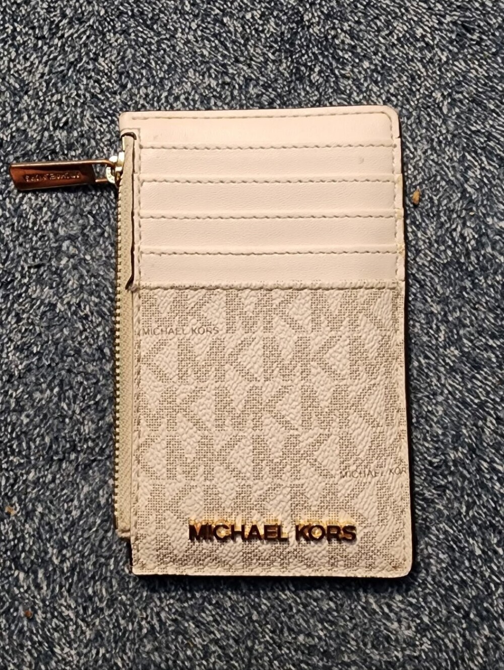 Michael Kors Beige and White Signature Card Holder with Zip